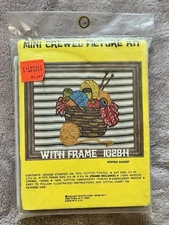 Vintage 1975 Mini Crewel Picture Kit SEWING BASKET 1028H Vogart Crafts 4.5x5.5"