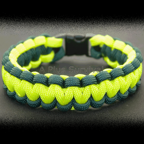 Bracciale sopravvivenza corda paracord verde e giallo fluo CERT 9 piedi 7 fili 550 libbre - Foto 1 di 2