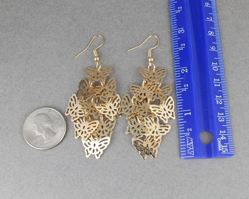 Pendientes colgantes colgantes de mariposa de filigrana de filigrana 3" de largo - Imagen 2 de 9