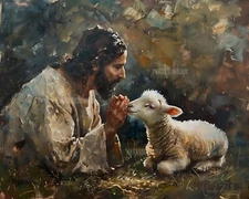 8x10 Matte Print Lamb and Jesus with Holy Presence