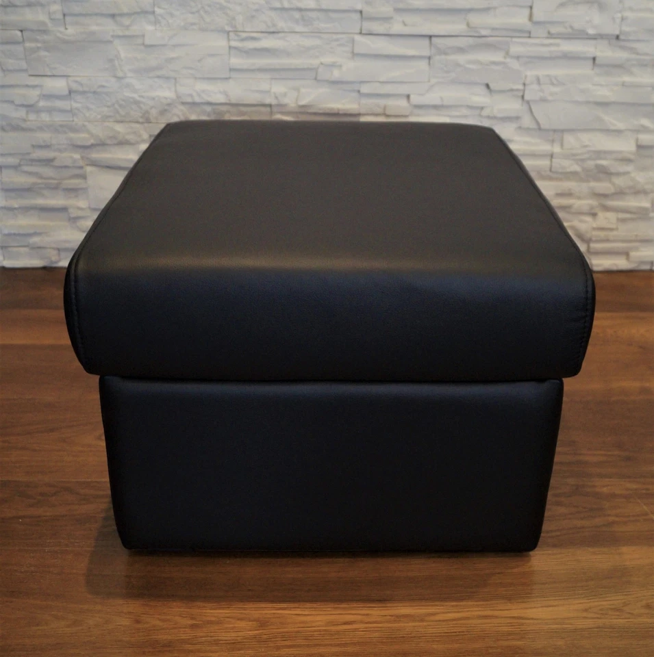 Schwarz Echt Leder Hocker mit Stauraum Sitzhocker Fußhocker Leder Puff 60x55 - Bild 4 von 4