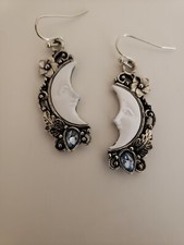 Silvertone Cresent Moon Earrings Dangle Astrology Horoscope Astronomy