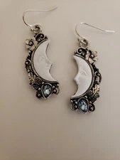 Silvertone Cresent Moon Earrings Dangle Astrology Horoscope Astronomy