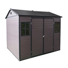 8x6 FT Resin Storage Shed Garden Shed with Floor & Windows Lockable Patio Brown