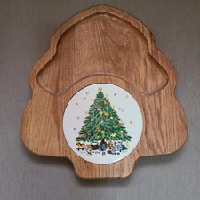 Cheese Tray Solid Oak 14 x 13 Christmas Holiday Excellent Condition 
