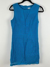 Alfred Sung A Line Dress Size 8 Blue Sleeveless Round Neck Lined Zip Cotton