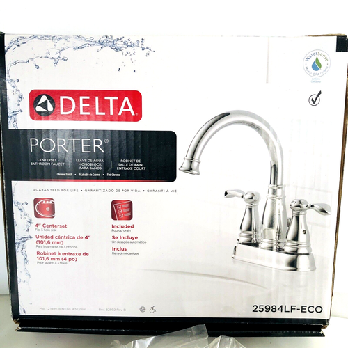 Delta Porter CHROME 25984LFECO 2 Handle Centerset Lavatory Faucet NEW