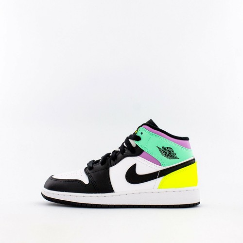 Nike Air Jordan Retro 1 MID (GS) Pastel Black Toe Volt Green 554725-175  Youth | eBay