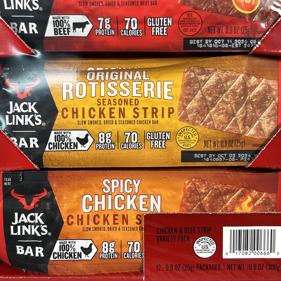 Jack Link's Chicken & Beef Strip Variety Pack 12 Pack Bar Spicy Expires