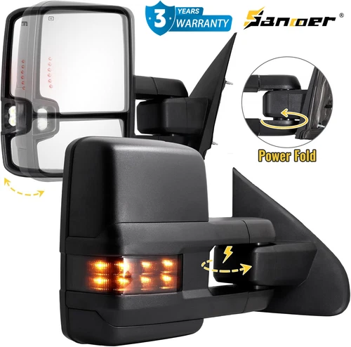 Power Fold Smoke Tow Mirrors Heated For 2014-2019 Chevy Silverado GMC Sierra