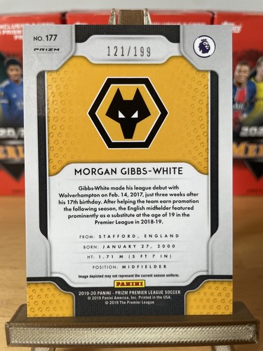 2019-20 Panini Prizm EPL Morgan Gibbs-White Blue /199 RC #177 Wolves - Picture 2 of 2