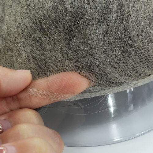 Pezzi capelli uomo tutti in pizzo per uomo sistema di riempimento capelli umani nero grigio - Foto 1 di 9