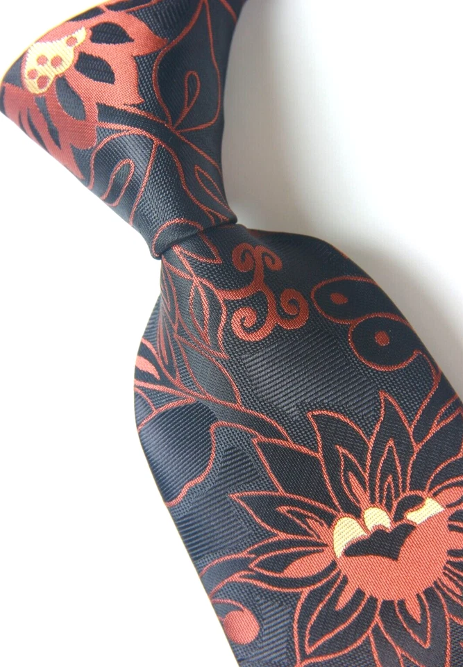 Новый классический цветочный черный оранжевый жаккардовый плетеный шелковый мужской галстук галстук - Изображение 2 из 4