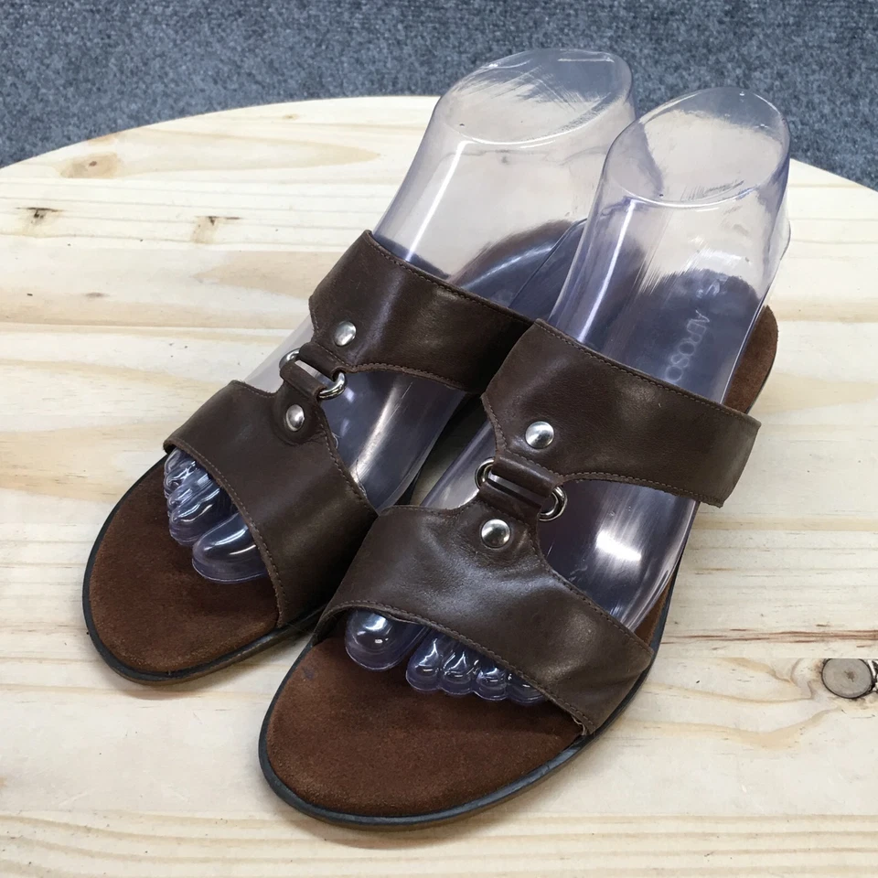 Sandalias Aerosoles Mujer 6.5 B Deslizables Tacones Bajos Cómodas Cuero Marrón Sin Cordones Foto 3 de 4