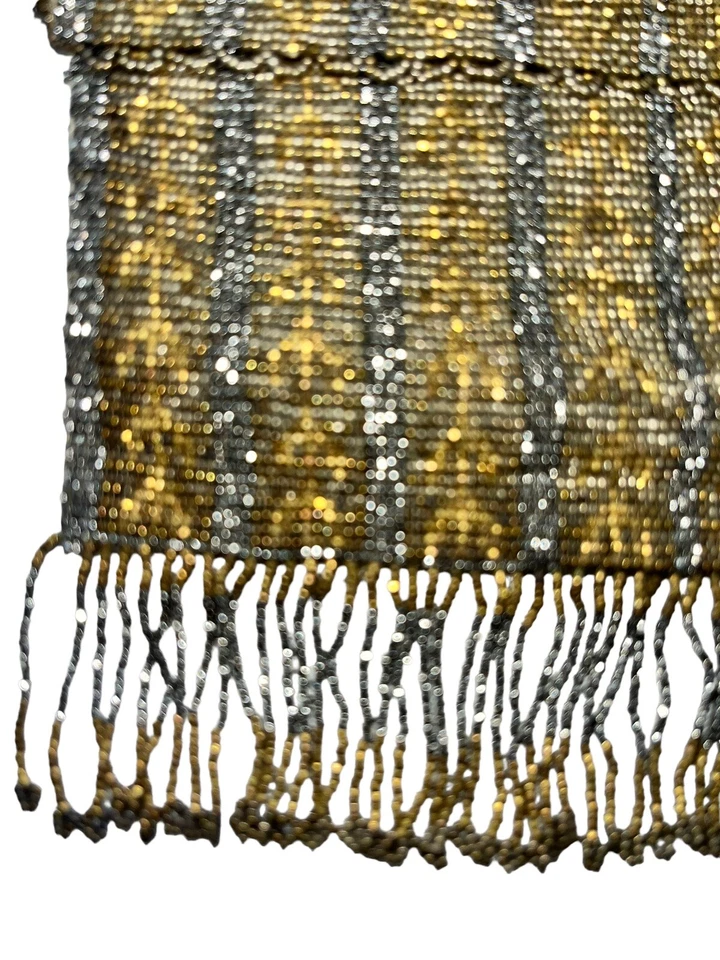 Старинный золотой серебряный металлический микро бисер сумочки Saks Нью-Йорк Франция с монета коробка и письмо - Изображение 3 из 4