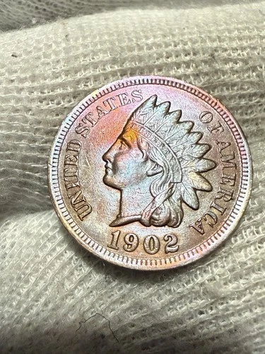 1902 Indian Head Cent Penny, Lustrous Gem AU++ Red Hue Toned Nice Color WOW