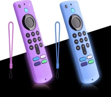 2-Pack Glowing Remote Cover, Silicone Protective Case with Lanyard, Glow Blue an