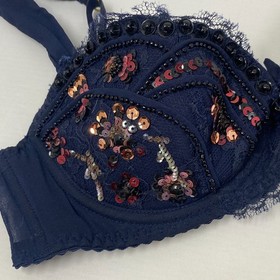 Agent Provocateur Esther Soiree Navy Beaded Bra 34C