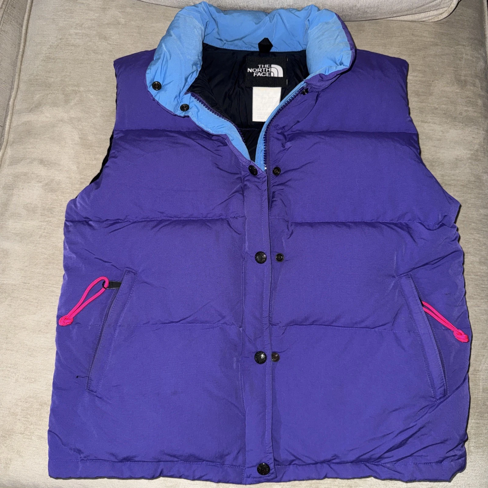 Vintage The North Face Vest Medium Blue Purple Puffer Insulated Hiking