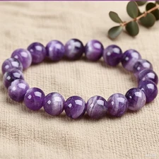 Amethyst Stone Beaded Healing Bracelet Purple Crystal Gemstone Stretch Bracelet