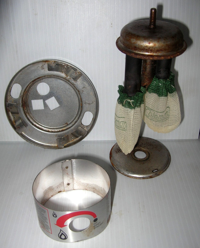 Coleman 285 Parts Air Mixer Burner, Burner Baseplate Heat Guard, and Tank Collar