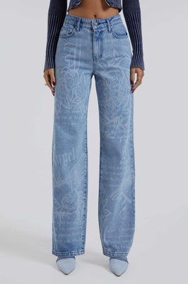 Jaded London Typo Boyfriend Jeans Womens W32 Slouchy Fit Graphic 