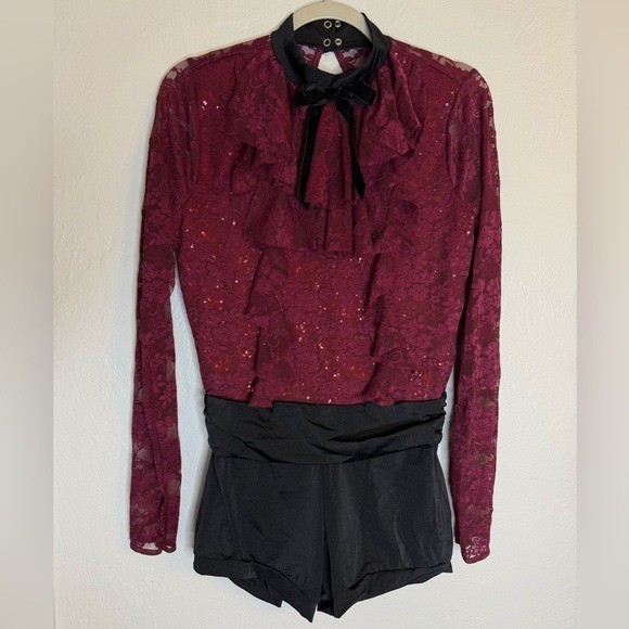 Weissman Lace Ruffle Biketard Burgundy Dance Costume New Size Adult XL