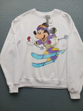 Disney Women S Sweatshirt White Mickey Mouse Skiing Cotton Blnd Long Sleeve NWT