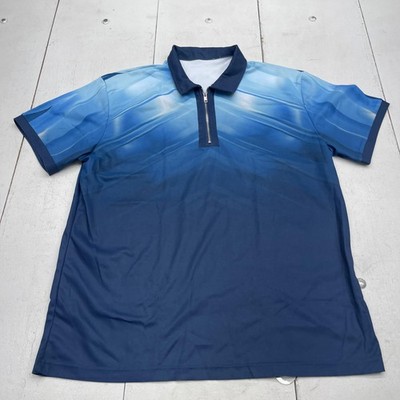 Polo Shirt Mens Large Blue Geometric Gradient 1/4 Zip Performance Golf Top