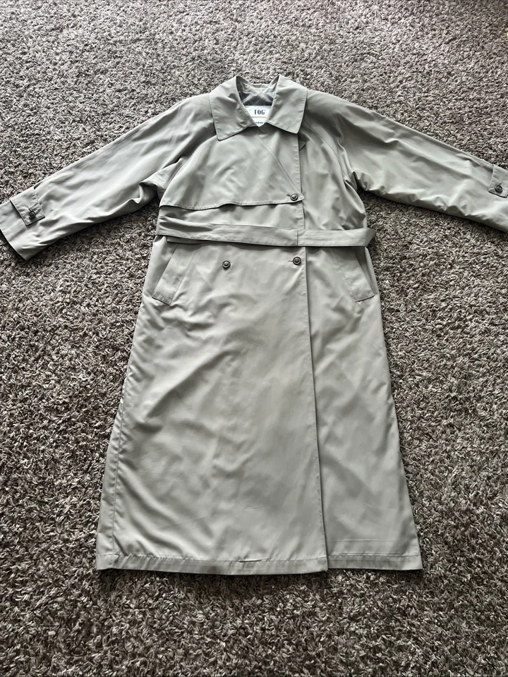 Gabardina London Fog para mujer S.6 gris claro cinturón doble botonadura forrada vintage Foto 3 de 4