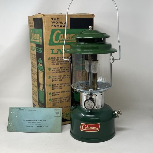 VINTAGE Coleman 220F195 Two-Mantle Lantern Green 1970s w/ Box & Paper