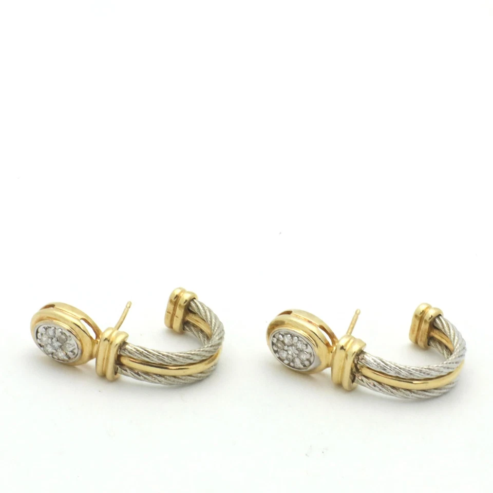 Vintage 1980s 14K Two-Toned Gold Cable & Diamond (.22 TCW) Earrings-.80”L - Image 3 of 4