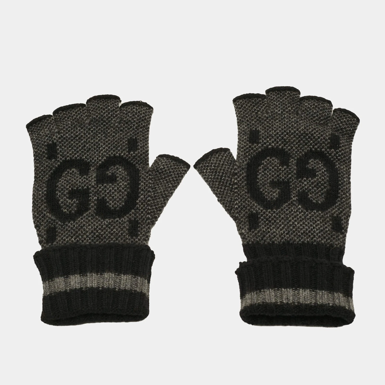 Gucci M Fingerless Gloves GreyBlack GG Cashmere