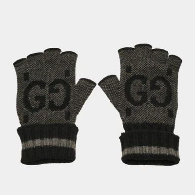 Gucci M Fingerlose Handschuhe Grau Schwarz GG Kaschmir