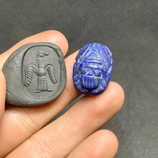 Ancient Egyptian Lapis Lazuli intaglio Seal old Scarab Amulet Stone Stamp Bead