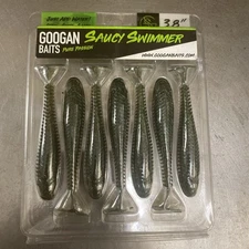 Googan Baits Saucy Swimmer 3.8” Green Pumpkin Blue Flake 7 count pack
