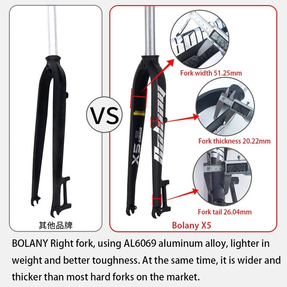 Матовая жесткая вилка X6 FIt 26/27,5/29 дюйма для горного велосипеда 28,6 мм A-pillar жесткая вилка - Изображение 3 из 4