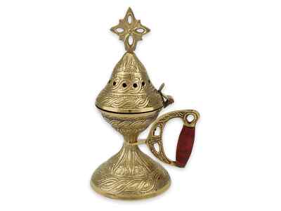 Engraved Orthodox Censer with Wooden Handle - Catholic Incense Burner | Prayer