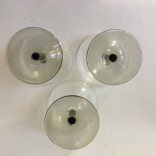 Wine Glass Goblets Crystal Glasses Clear OLIVE GREEN STEM MCM 4 1/2" Lot 3 Vtg - Picture 11 of 21