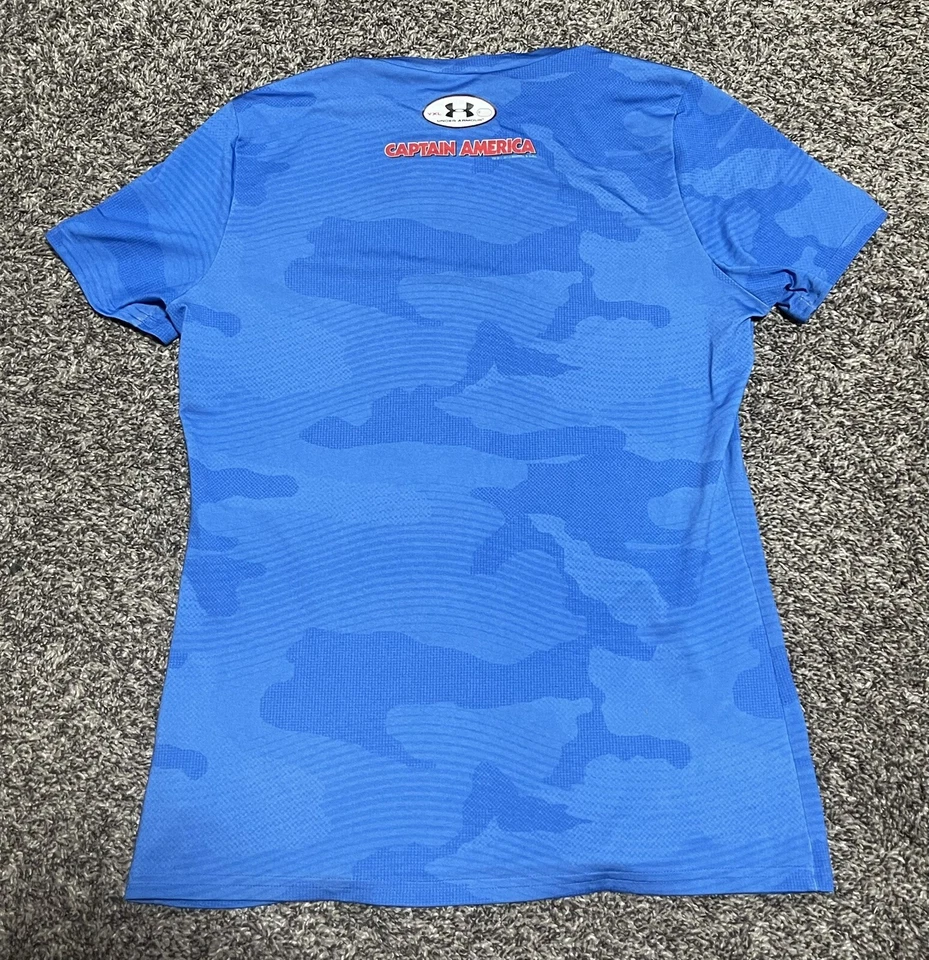 Captain America Under Armour Shirt Youth XL Blue Camo Fitted Stretch - Image 2 of 3