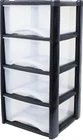 4 Black Large Drawer Plastic Tower Trolley for School Office Home Desk Storage