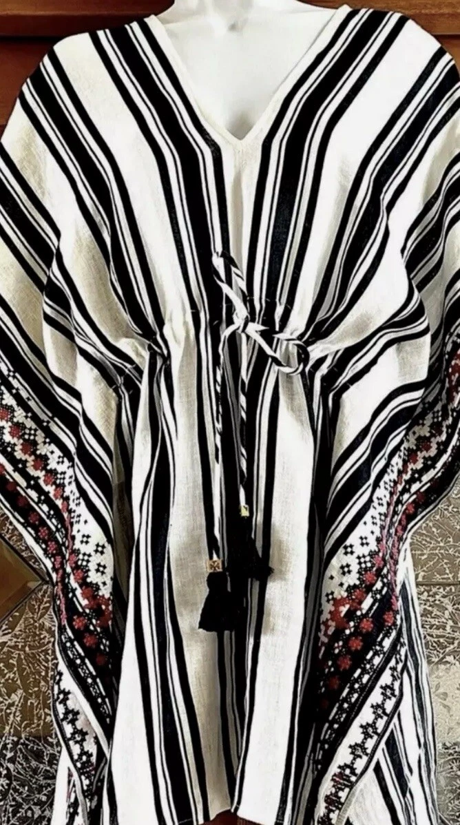 NUOVA TENDA DA SOLE TORY BURCH AUDACE A RIGHE CAFTANO COPERTURA SPIAGGIA TORY BIANCO MARINO TAGLIA XS S