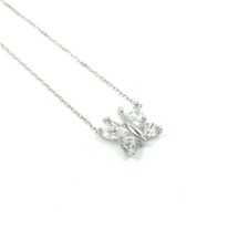 Butterfly White CZ Gemstones Pendant/Chain/Necklace - 925k STERLING SILVER