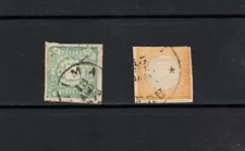 S2648   Peru  1862/72   Coat of Arms   1d. green   & 1 Peseta orange  2v.  used