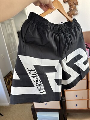 NWT Versace Men s Logo Greca Black Swim Shorts Size 5 Italy