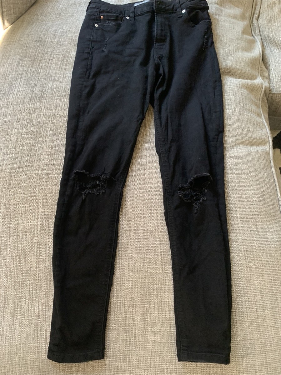 Womens Primark Stretch 'ripped' Black Denim Skinny Jeans Size 12
