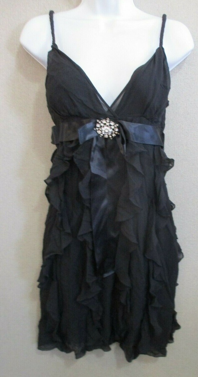 BCBG Max Azria Black Silk Chiffon Empire V Neck Dress Size 0