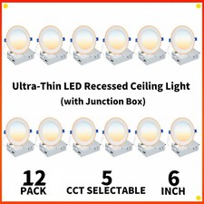 12-Pack 6" 5CCT Ultra-Thin Dimmable LED Recessed Light with Junction Box