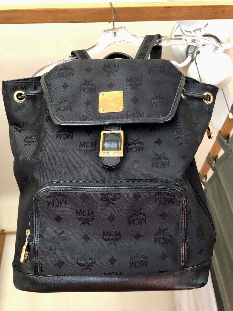 MCM BLACK NYLON BACKPACK BAG CARRY- ALL VINTAGE Jacquard MATERIAL