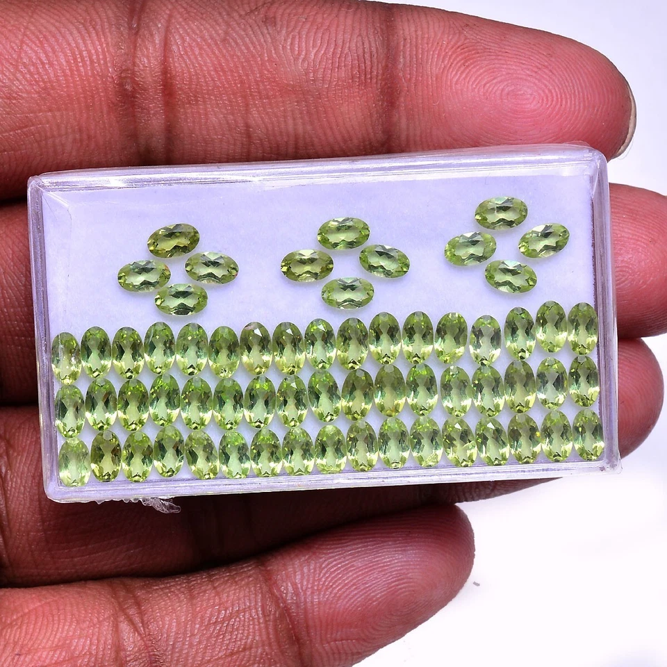 54 Stück VVS Natürlich Peridot 5mm 3mm Oval Facettiert Schliff Unbehandelt Lose - Bild 4 von 4